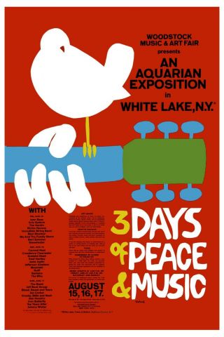 Classic Music Festival: Woodstock Concert Poster 1969 12x18 2