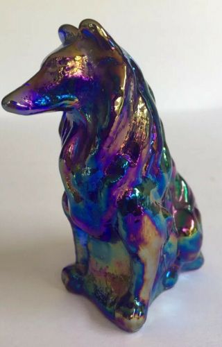 Mosser Collie / Sheltie Amethyst Carnival Glass Dog Figurine Paperweight