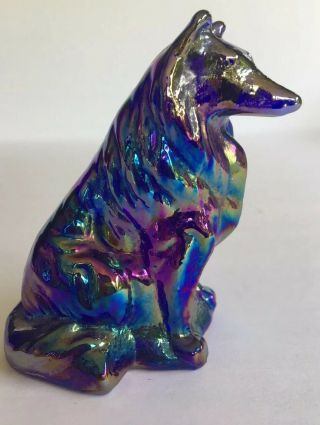 Mosser Collie / Sheltie Amethyst CARNIVAL Glass Dog Figurine Paperweight 2
