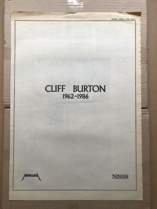 Metallica Cliff Burton 1962 - 1986 Poster Sized Music Press Tribute Adv