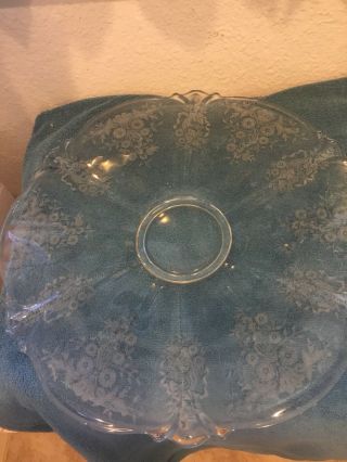 Vintage Ethched Glass Rose Rose Cherokee 15” Salad Cake Plate Platter Cheese