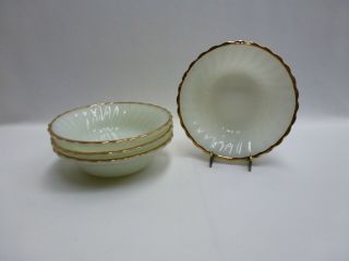 Vintage Anchor Hocking 6 - 3/8 " White With Gold Trim Swirl Bowls - Set Of 4.