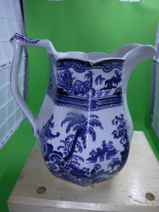 Vintage W.  Adams & Sons Kyber Pitcher Blue & White England 6 "