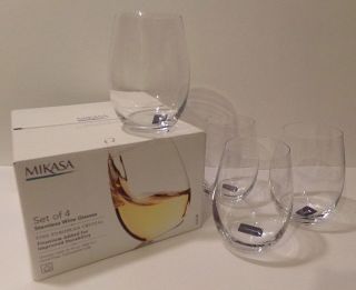 (4) Mikasa Stemless Wine Glasses,  Julie Pattern Fine European Crystal