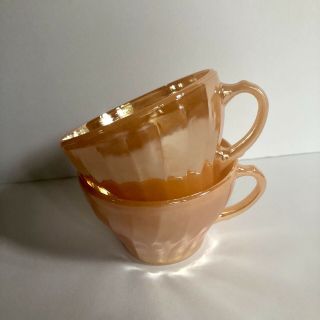 Vintage Fire King Peach Luster Demitasse 2 X Tea Cups (no Saucers) Swirl Lustre