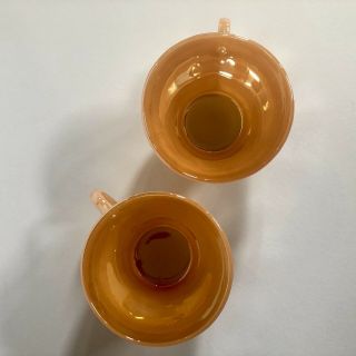 Vintage Fire King Peach Luster Demitasse 2 x Tea Cups (No Saucers) Swirl Lustre 2