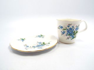 Royal Albert Bone China Forget Me Not Blue Floral Coffee Mug & Dessert Plate
