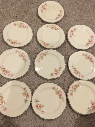 Homer Laughlin Virginia Rose Bread Plates (set Of 10) 6 - 1/4 " Silver Trim