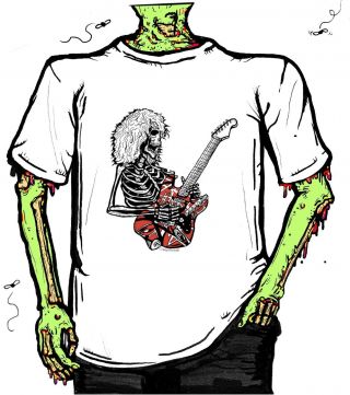 Dead E Van Halen Skeleton Rock Is Dead Guitar Creep Werks Cotton T - Shirt L - Xl