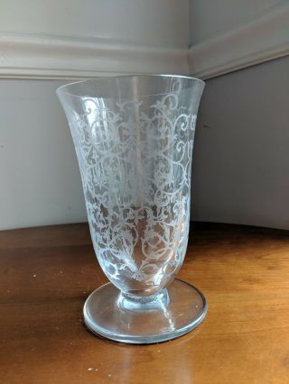 Vintage Baccarat France Crystal Glass Footed Vase - Etched Crystal