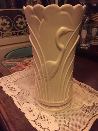 Vintage 1930swhite Abingdon Pottery 487 Art Deco Heron Umbrella Stand Large Vase