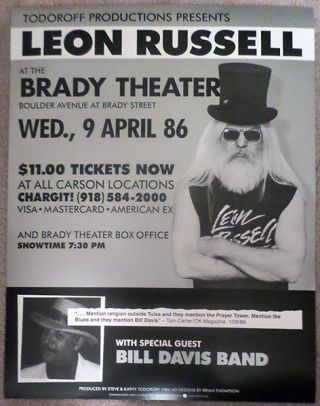 Leon Russell And Bill Davis 1986 Tulsa Oklahoma Brady Theater Concert Poster