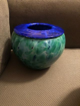 Rare Signed Studio Art Glass Vase 5.  5 " X4.  5 " Cobalt Blue Green
