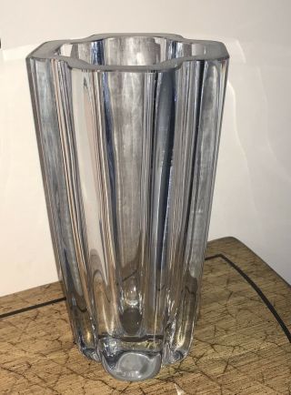 Swedish Strombergshyttan Art Glass Vase Lt Blue Crystal Signed & Numbered 131078