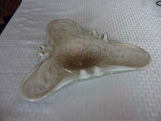 Vintage Murano Art Glass Large Ashtray White With Gold