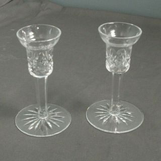 2 Waterford Marked Crystal Candle Holders - Diamond Pattern - 5 5/8 " T - Sb