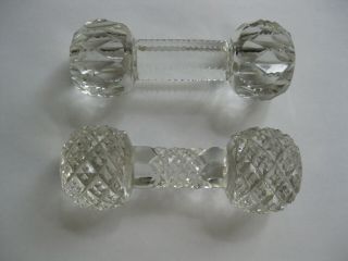 Antique 2 Etched Cut Clear Crystal Glass Knife Rests Barbell One W/ Star