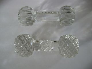 Antique 2 ETCHED CUT CLEAR CRYSTAL GLASS KNIFE RESTS BARBELL ONE W/ STAR 3