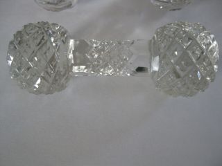 Antique 2 ETCHED CUT CLEAR CRYSTAL GLASS KNIFE RESTS BARBELL ONE W/ STAR 4