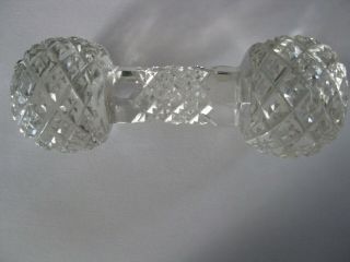Antique 2 ETCHED CUT CLEAR CRYSTAL GLASS KNIFE RESTS BARBELL ONE W/ STAR 5