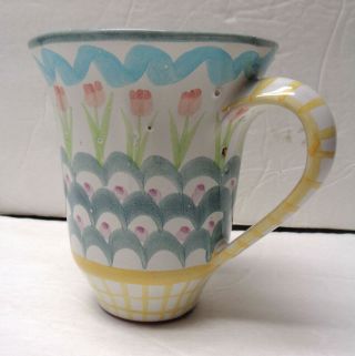 1997 Mackenzie Childs 4½ " King Ferry Tulips Pattern Mug Cup
