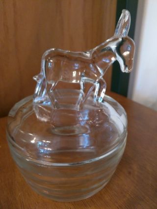Vintage Jeannette Glass Donkey Figure Powder Or Candy Jar Dish Clear Glass