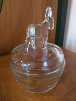 Vintage Jeannette Glass Donkey Figure Powder or Candy Jar Dish Clear Glass 2