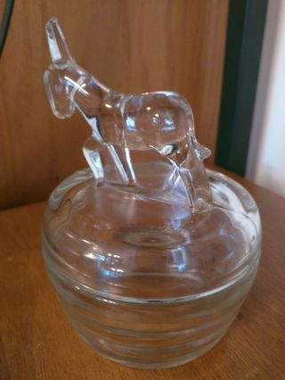 Vintage Jeannette Glass Donkey Figure Powder or Candy Jar Dish Clear Glass 3