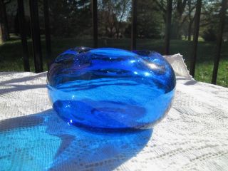 Vintage Blenko Mcm Hand Blown Art Glass Bowl Ashtray Azure Blue