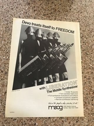 1981 Vintage 8x11 Print Ad For Moog " Liberation " Keyboard/synthesizer With Devo