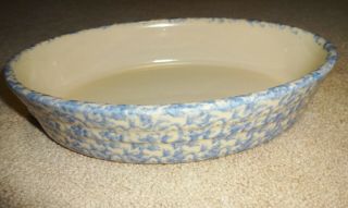 Euc Henn Workshops Blue Spongeware 10 " Oval Serving Bowl Baker