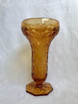 Mckee Rock Flower Crystal Amber Vase 11 Inch Large Pressed Elegant Antique Glass