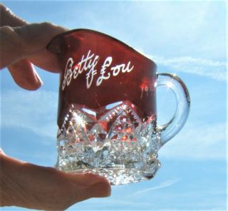 Antique Ruby Red Flash Glass Souvenir 1949 Fair Pitcher Betty Lou Vintage Eapg