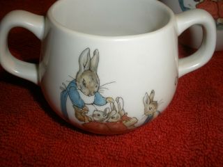 Wedgwood of Etruria Pitcher and 2 double Handled Cups Beatrix Potter England 2