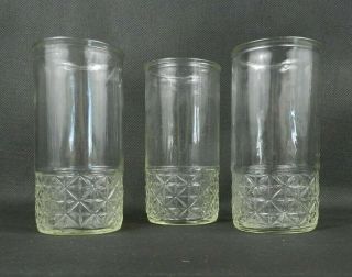 3 Vintage Drink Glasses Tumblers Jelly Jar Glass Quilt Pattern 1940s