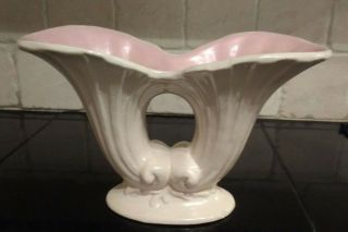 Redwing Pottery Rumrill Vase 416 Pink And Ivory Double Cornucopia 1930 