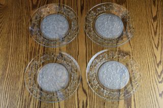 4 Princess House Fantasia 10 " Dinner Plates,  Crystal With Frosted Center