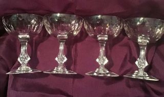 Antique Cut Crystal Coupe Bowl Champagne Glass With Carved Stem Set Of 4 (6oz)