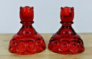 L.  E.  Smith Amberina Glass Moon & Stars Candlesticks Candle Holders Vintage 5221