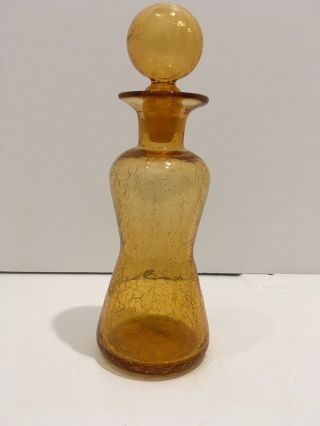 Vintage Blenko ? Amber Curvy Crackle Glass Decanter With Stopper