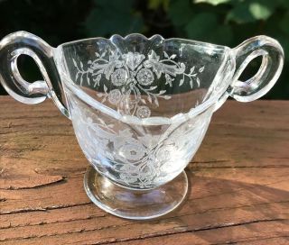 Heisey Elegant Glass Clear Etched Crystal Floral Creamer & Sugar Bowl With Tray 4