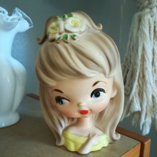 Vintage Lady Head Vase Teen Mod Girl Blonde Hair (inarco?)