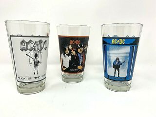 Ac/dc Beer Pint Glass 2009 Set Of 3 Highway To Hell Who Made Who Flick Of Switch