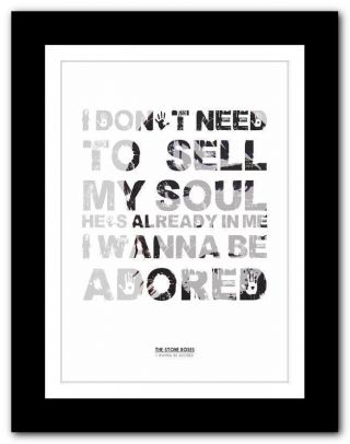 ❤ The Stone Roses I Wanna Be Adored ❤ Lyric Typography Poster Art Print A1 A2 A3