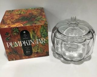 Anchor Hocking Dunkin Donuts Clear Glass Pumpkin Cookie Candy Jar With Lid