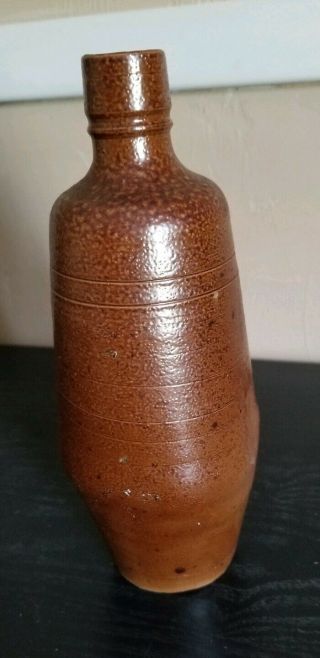 Antique Salt Glaze Stoneware Pottery Bottle Brownish Red Color