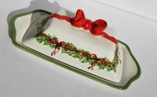 Christopher Radko Holiday Celebrations 1/4 Lb Covered Butter Dish Mistletoe Xmas