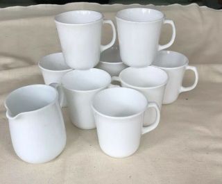 8 Corning Corelle Winter Frost White Coffee Cups And 1 Corning Creamer - Exc