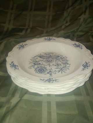 4 Homer Laughlin Imperial Blue Dresden Pattern Dinnerware Bowl 8 1/2 Inches