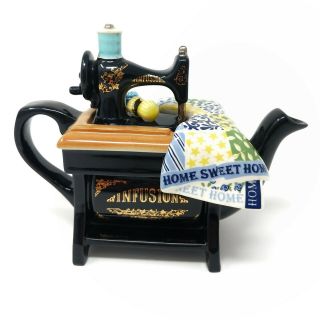 Rare Collectible Cardew Infusion Sewing Machine Teapot W/ Home Sweet Quilt Black